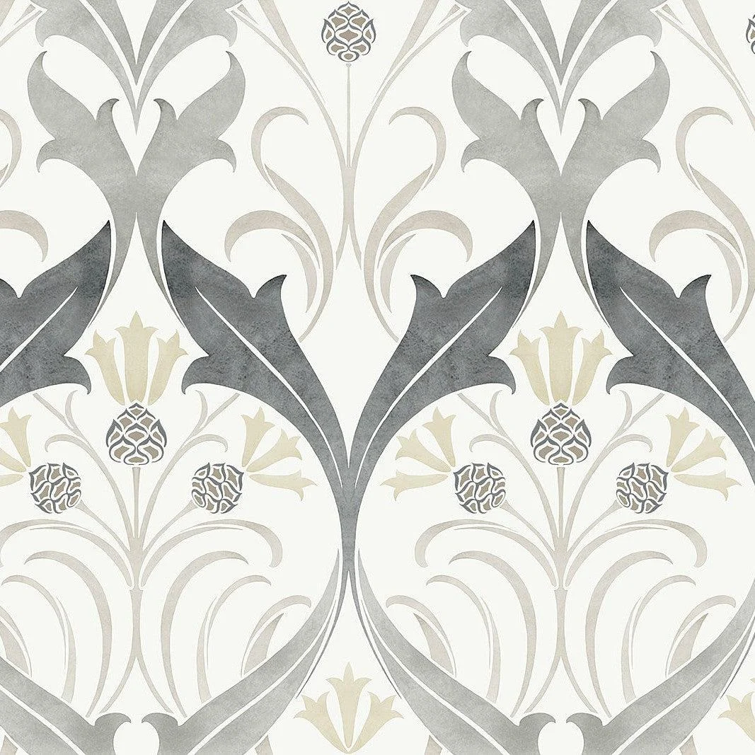 Pine Cone Ribbon Wallpaper // Charcoal Metallic