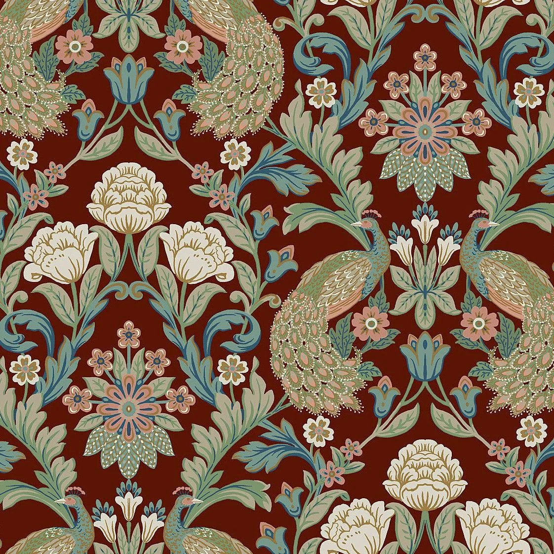 Plume Dynasty Wallpaper // Red Metallic