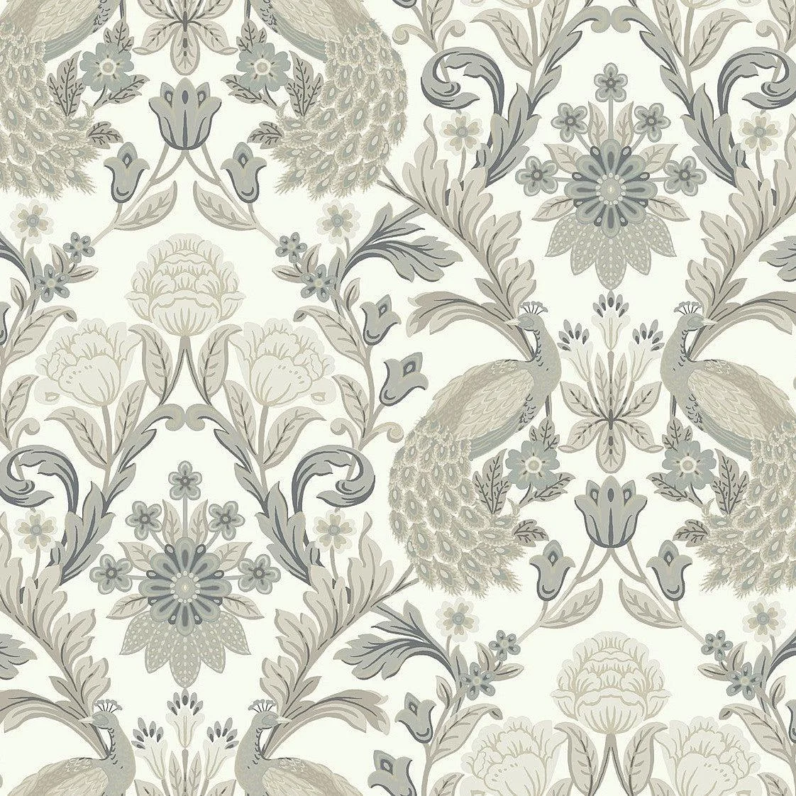 Plume Dynasty Wallpaper // White & Neutral Metallic
