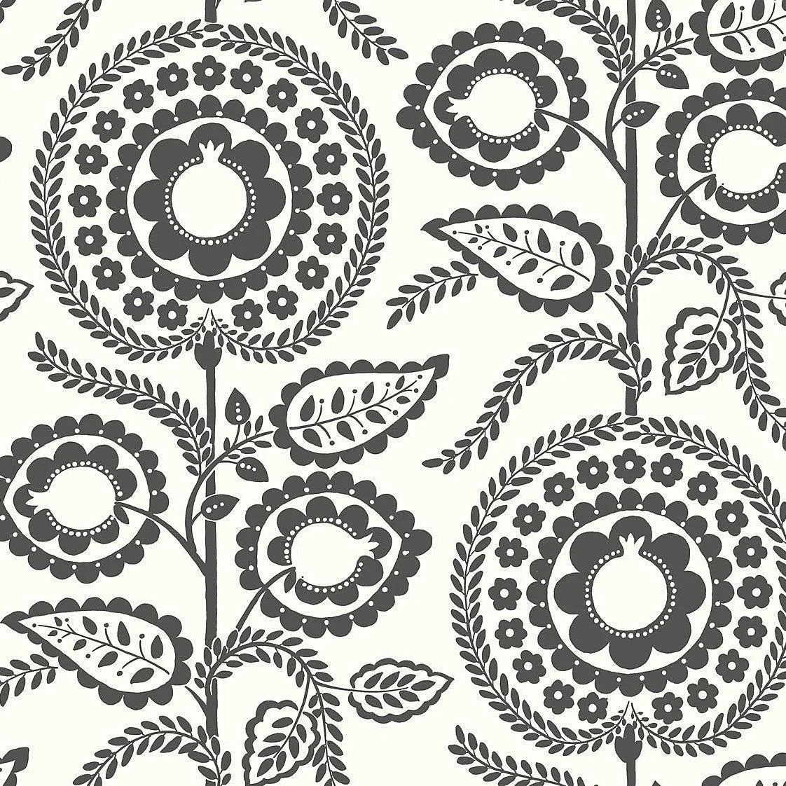 Pomegranate Bloom Wallpaper // Black & White