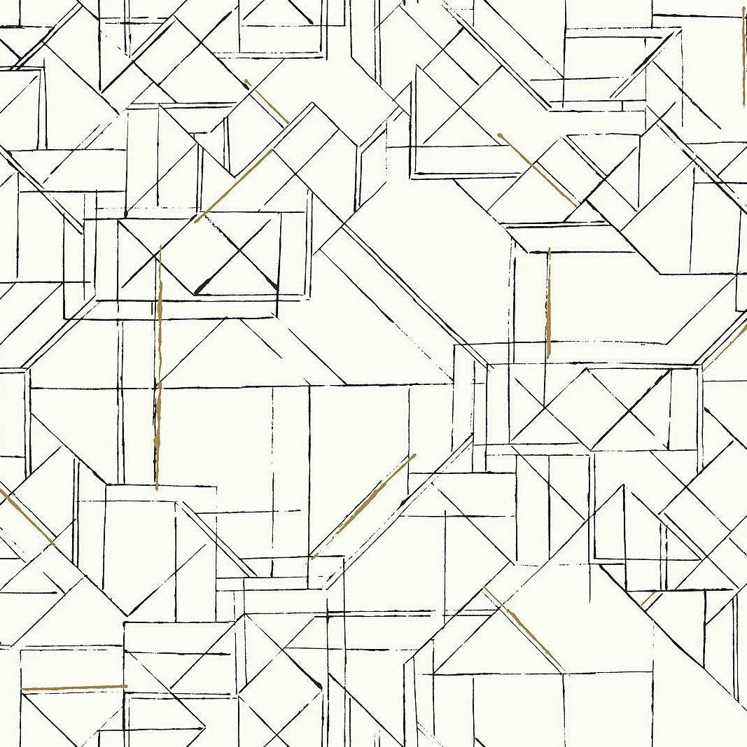 Prism Schematics Peel & Stick Wallpaper // Black & Gold