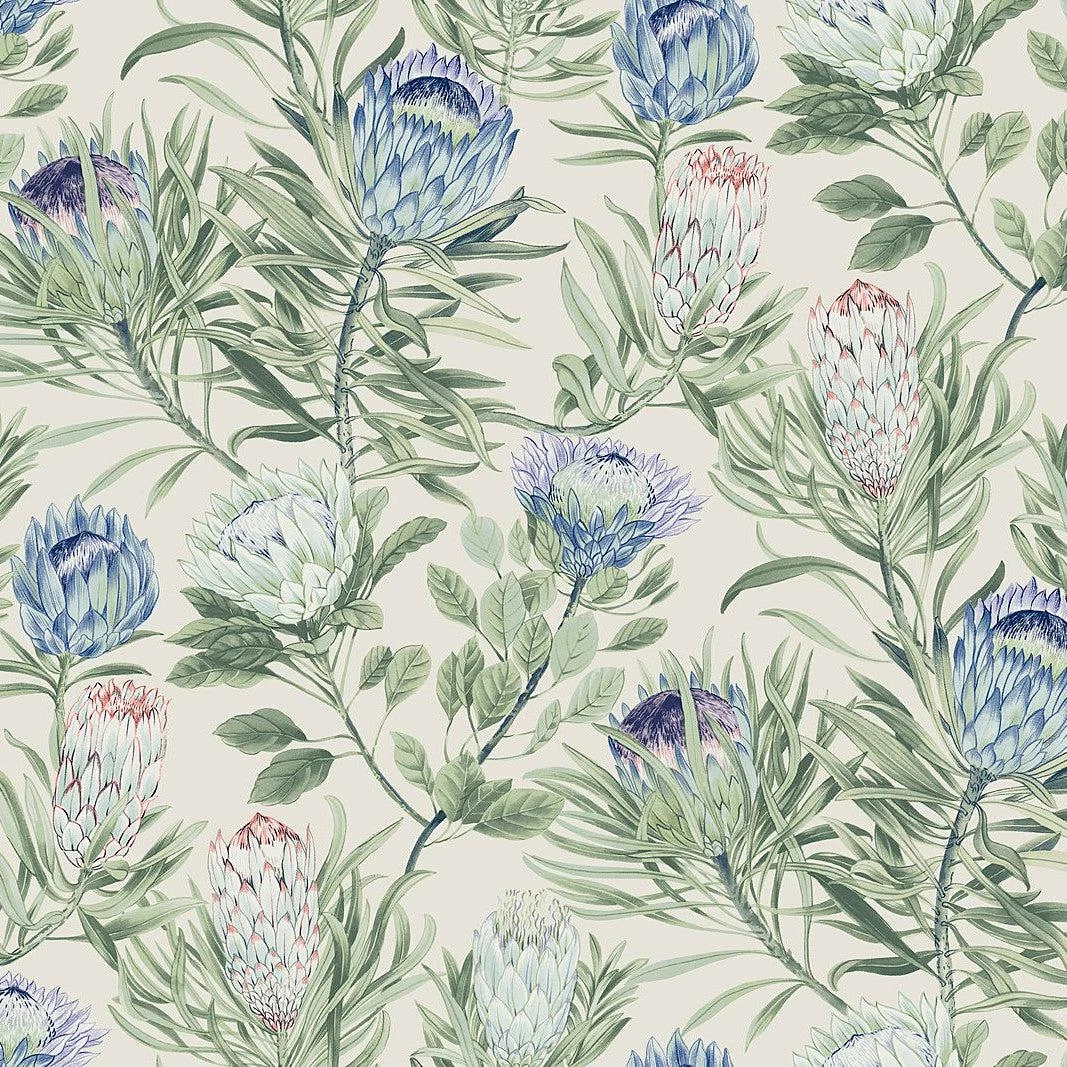 Protea Wallpaper // Cream & Blue