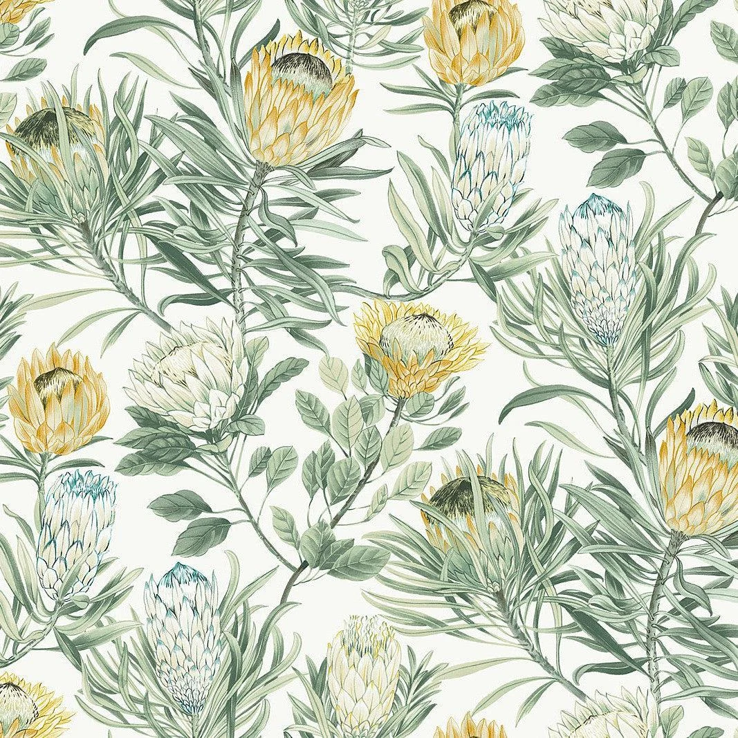 Protea Wallpaper // White & Yellow