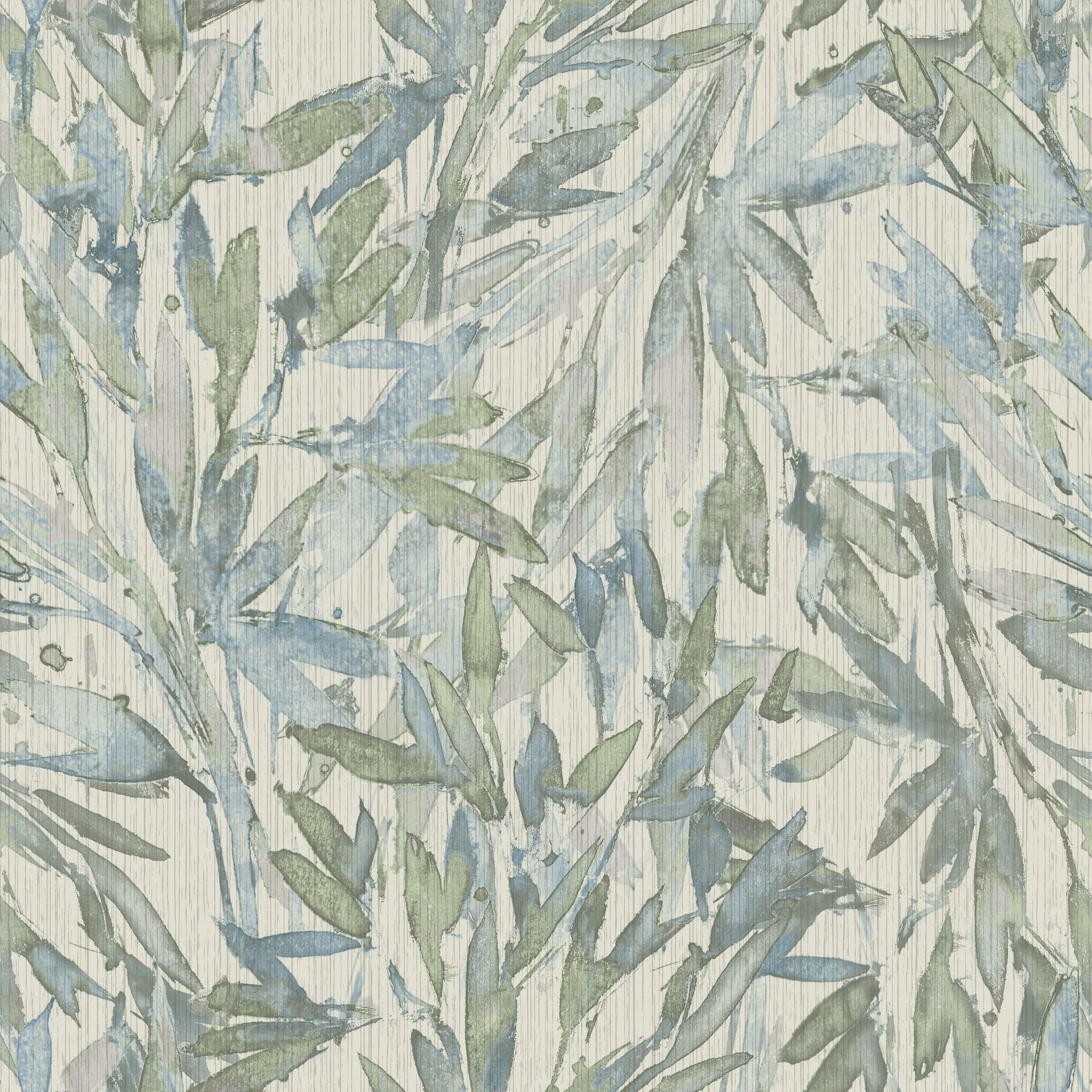 Rainforest Leaves Wallpaper // Blue & Green