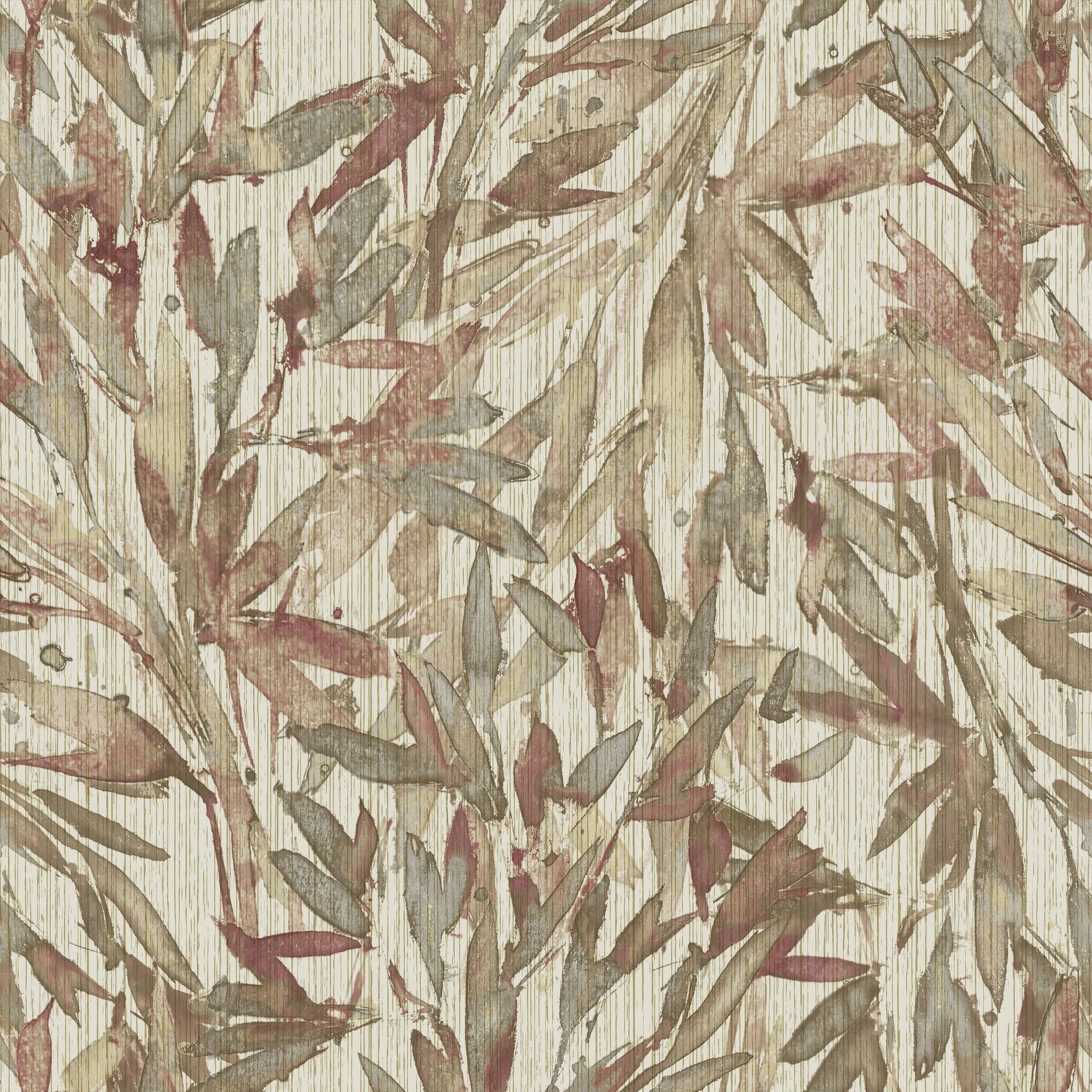 Rainforest Leaves Wallpaper // Red & Warm Grey