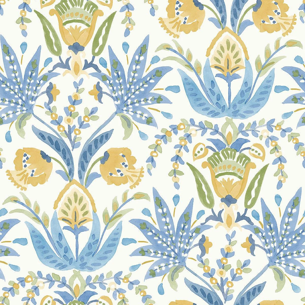 Seaside Jacobean Wallpaper // Yellow & Blue