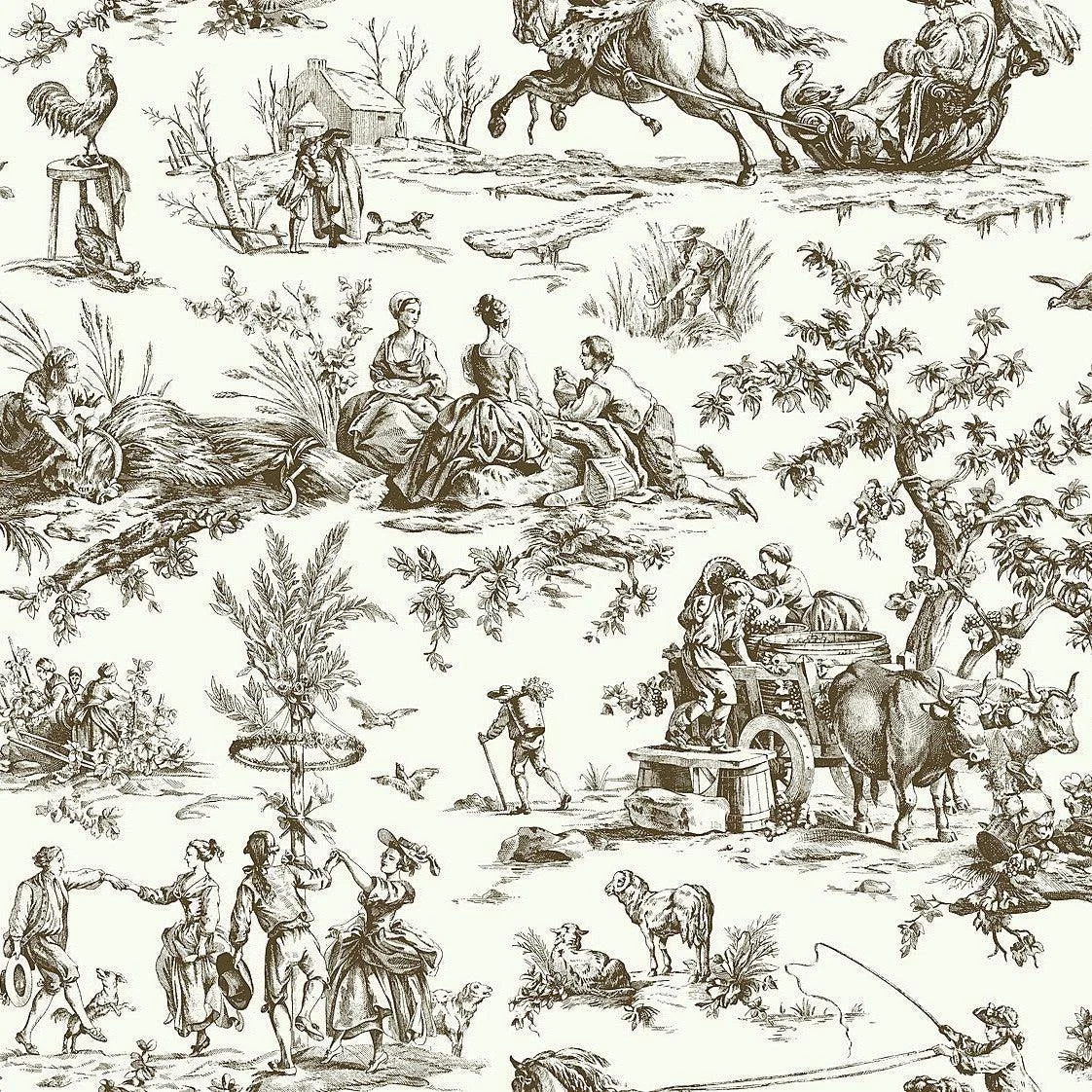 Seasons Toile Wallpaper // Brown