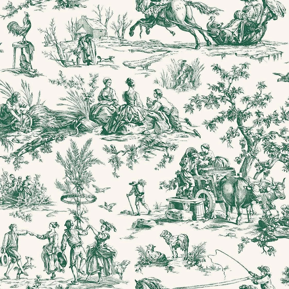 Seasons Toile Wallpaper // Dark Green
