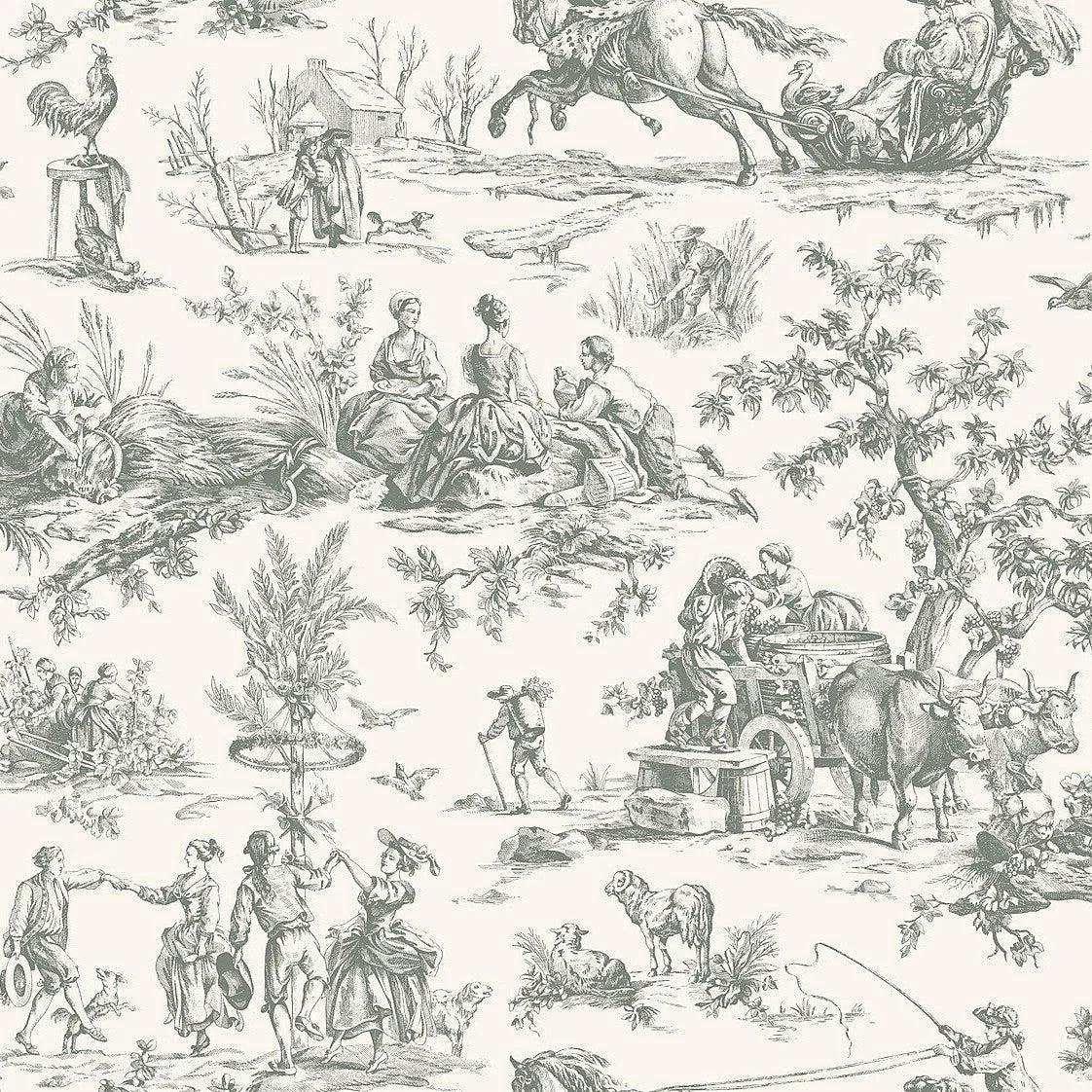 Seasons Toile Wallpaper // Grey