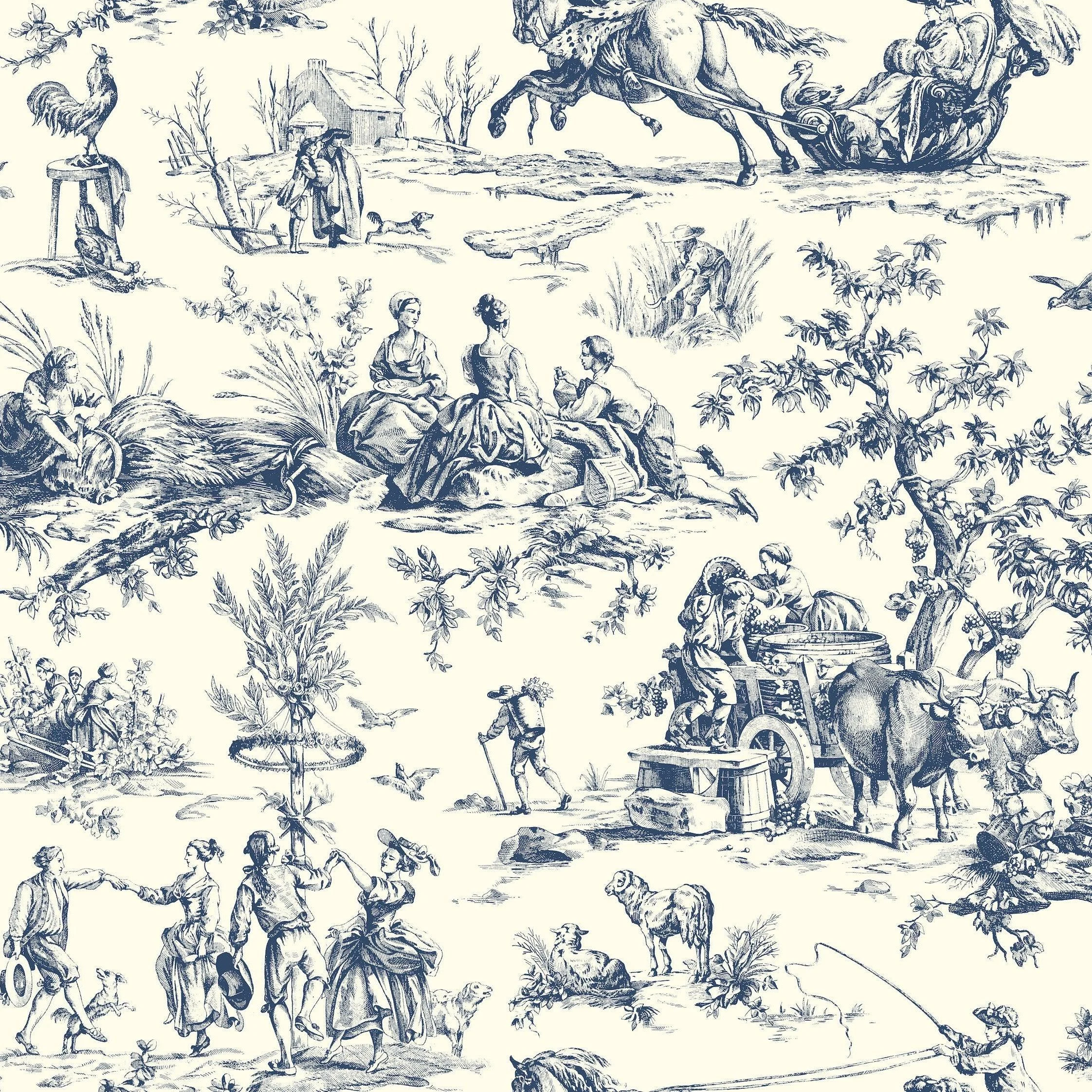 Seasons Toile Wallpaper // Navy