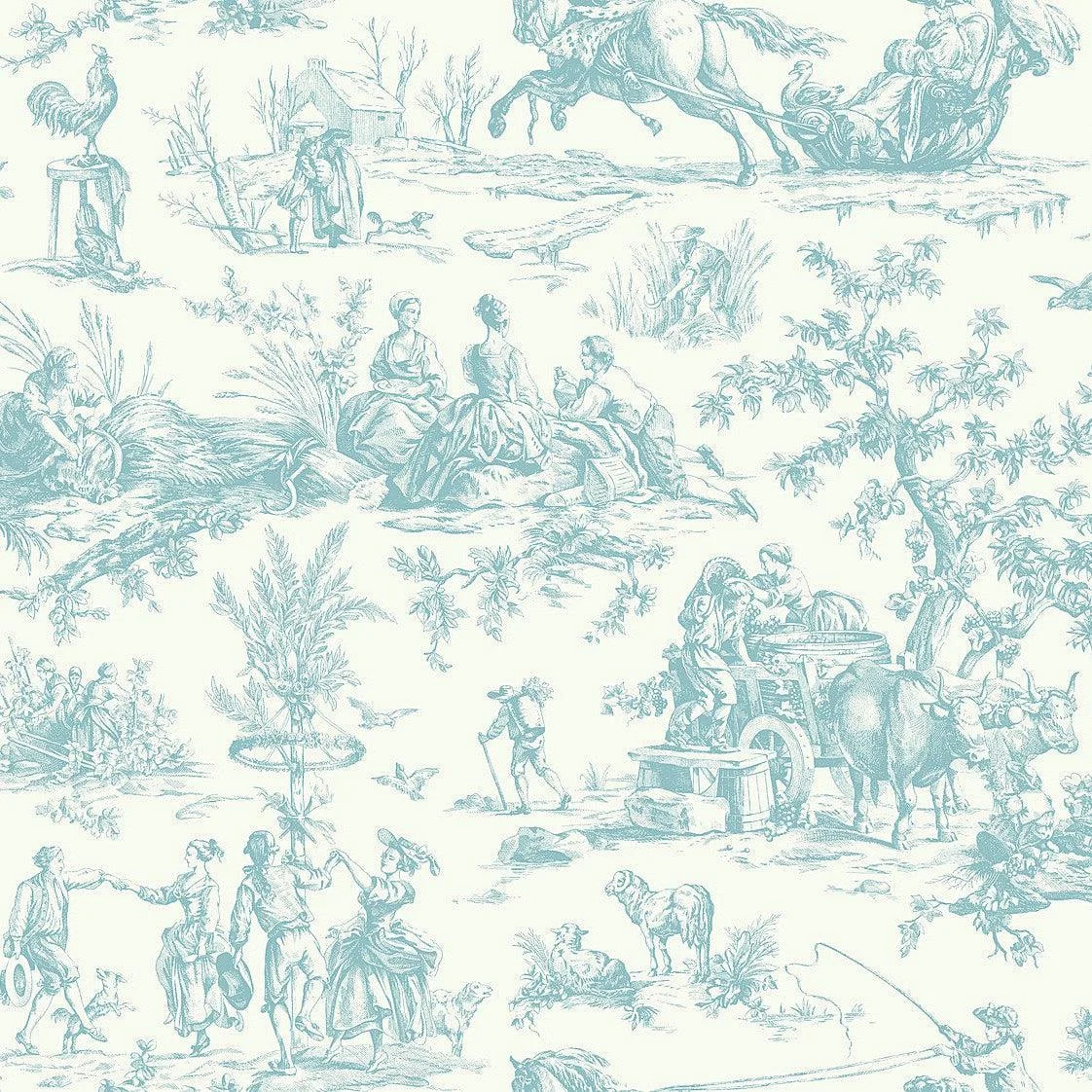 Seasons Toile Wallpaper // Teal
