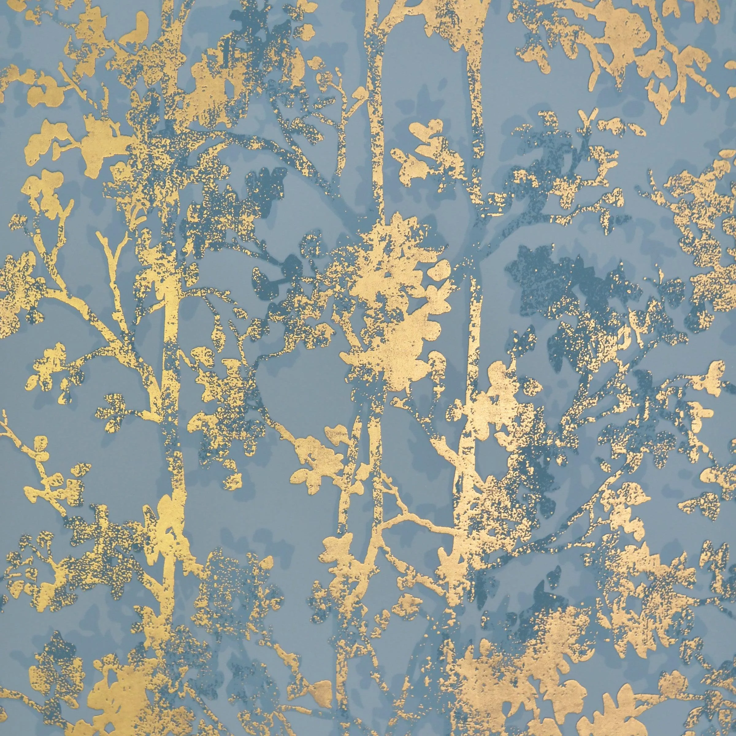 Shimmering Foliage Wallpaper // Blue & Gold
