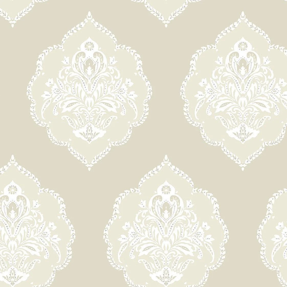 Signet Medallion Damask Wallpaper // Beige