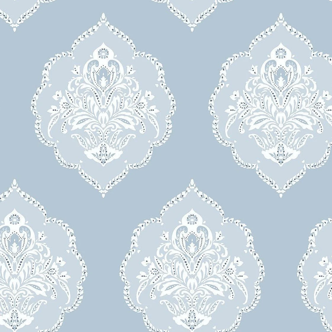 Signet Medallion Damask Wallpaper // Blue