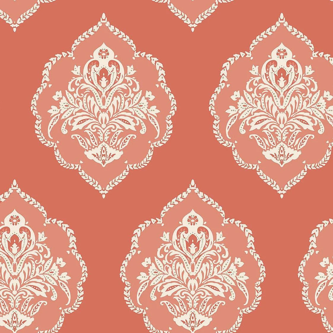 Signet Medallion Damask Wallpaper // Coral