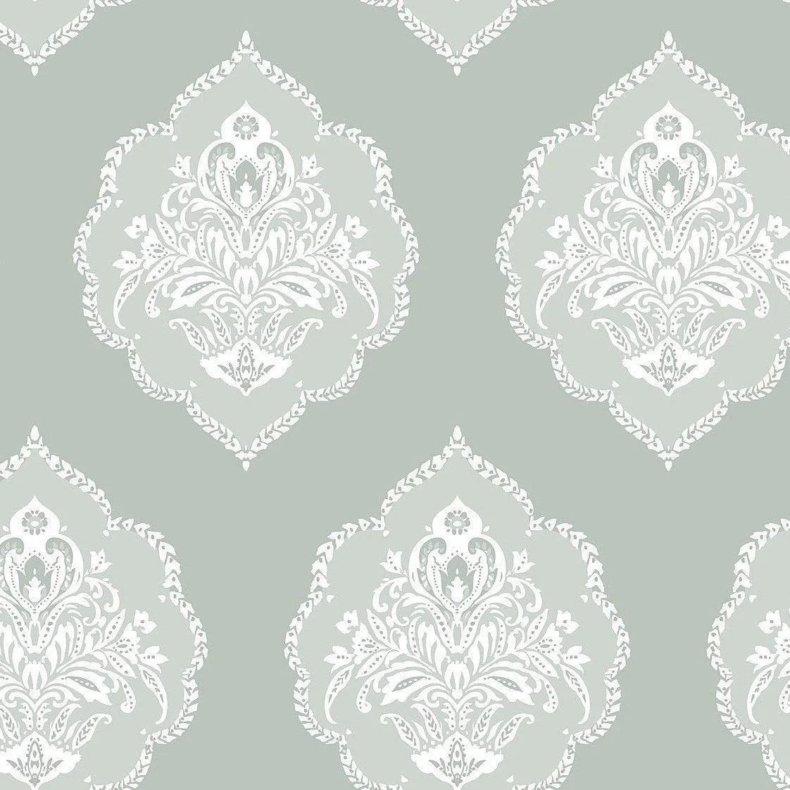 Signet Medallion Damask Wallpaper // Green