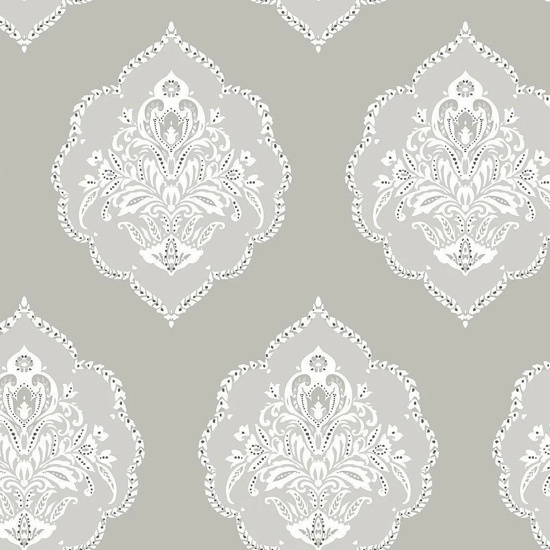 Signet Medallion Damask Wallpaper // Grey