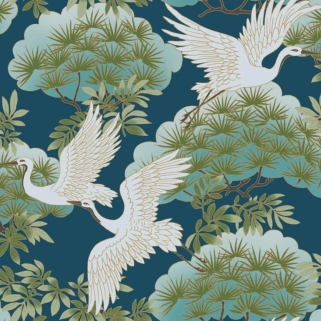 Sprig & Heron Wallpaper // Blue