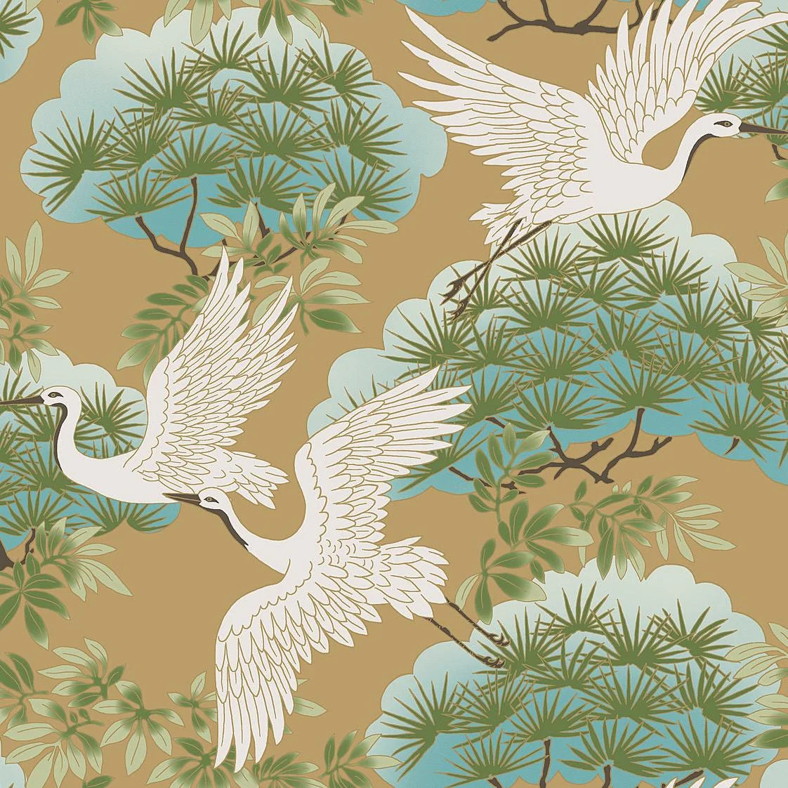 Sprig & Heron Wallpaper // Gold