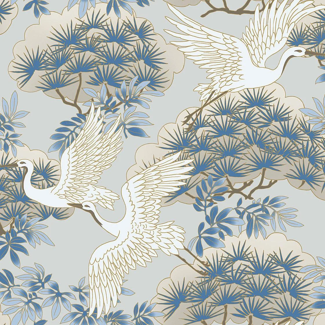 Sprig & Heron Wallpaper // Light Blue