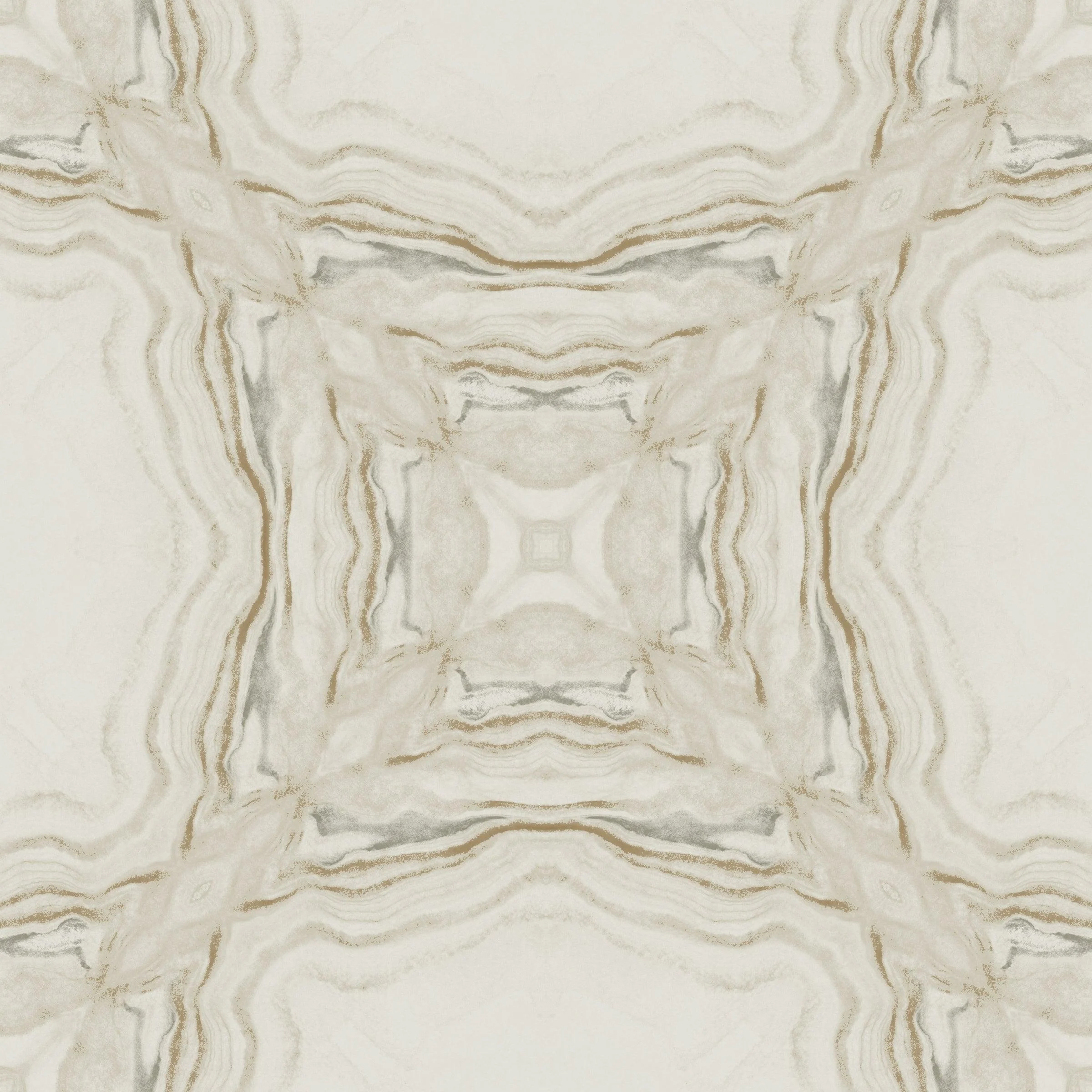 Stone Kaleidoscope Wallpaper // Cream & Charcoal Metallic