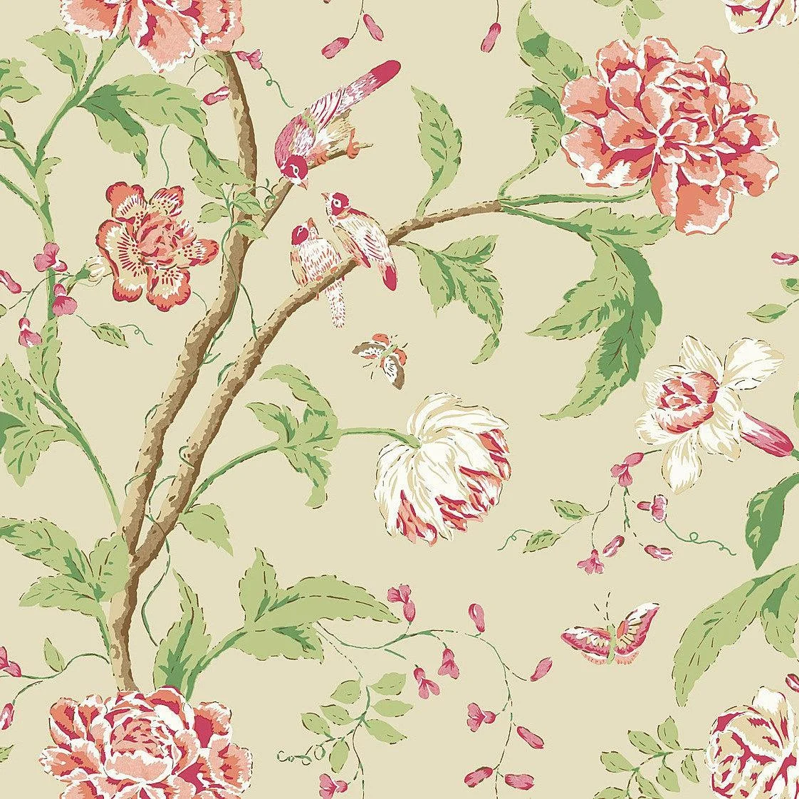 Teahouse Floral Wallpaper // Cream & Coral