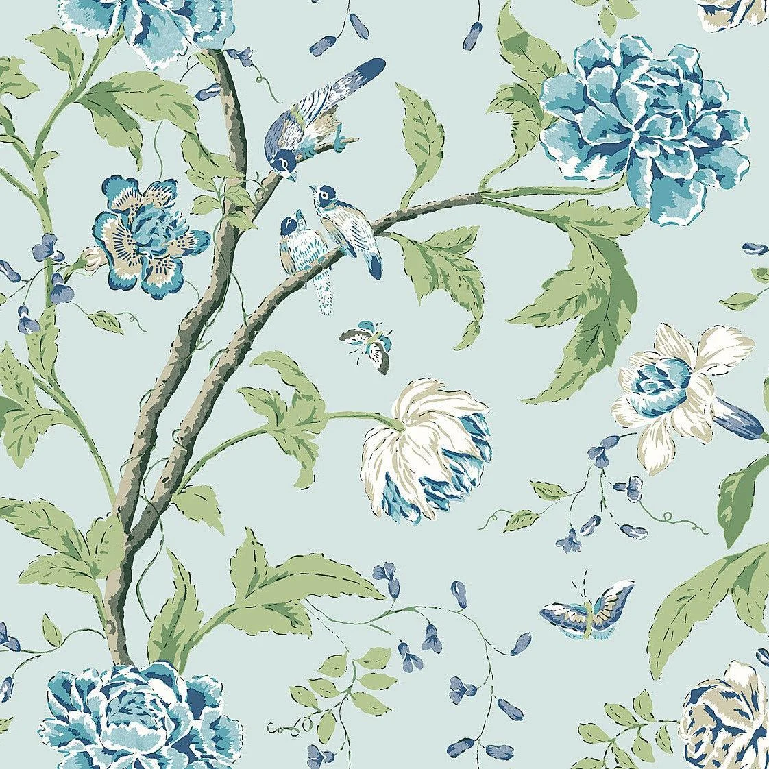 Teahouse Floral Wallpaper // Light Blue