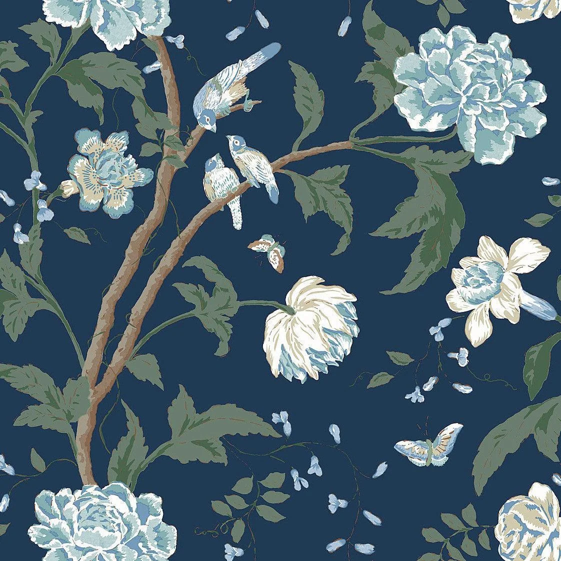 Teahouse Floral Wallpaper // Navy