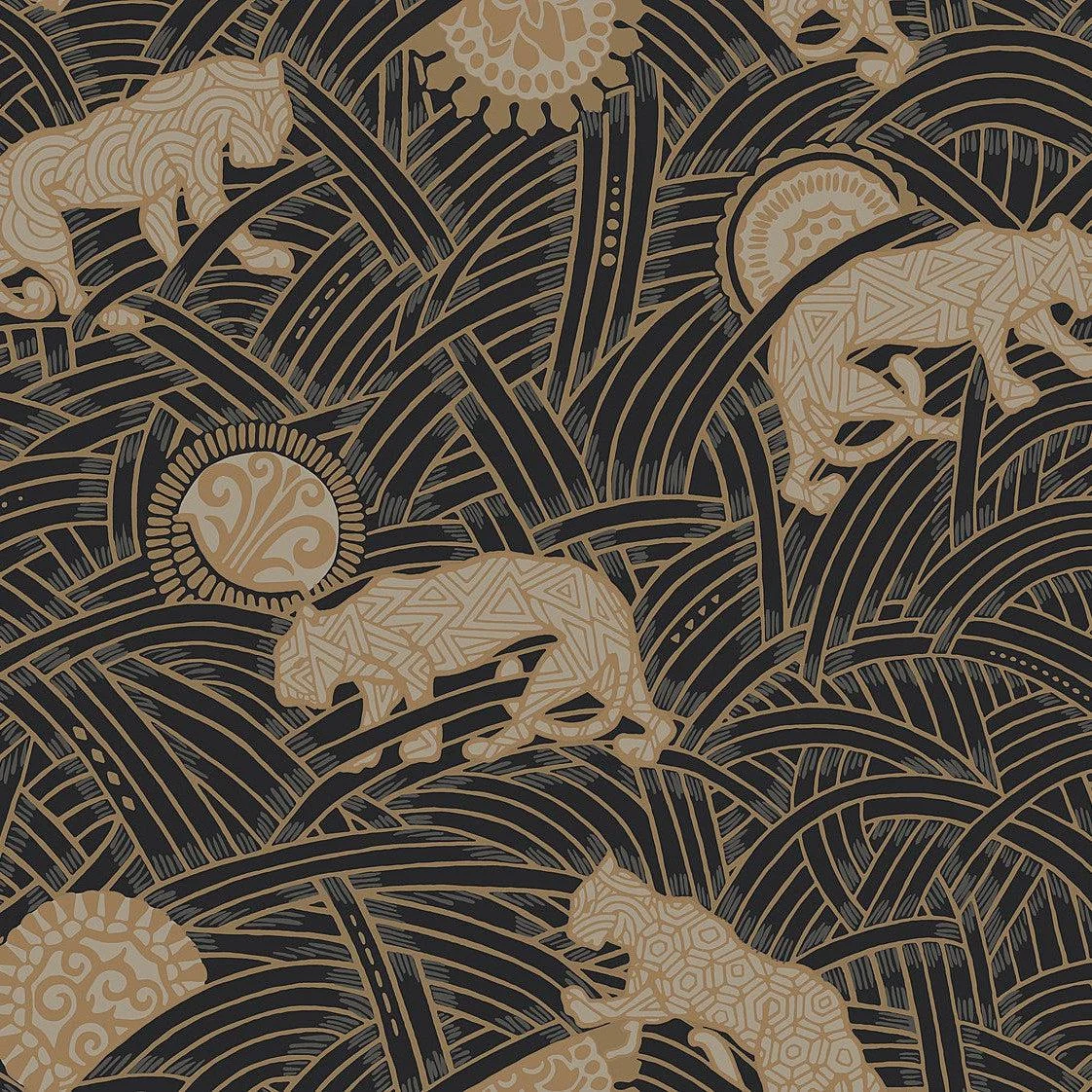 Tibetan Tigers Wallpaper // Black & Taupe