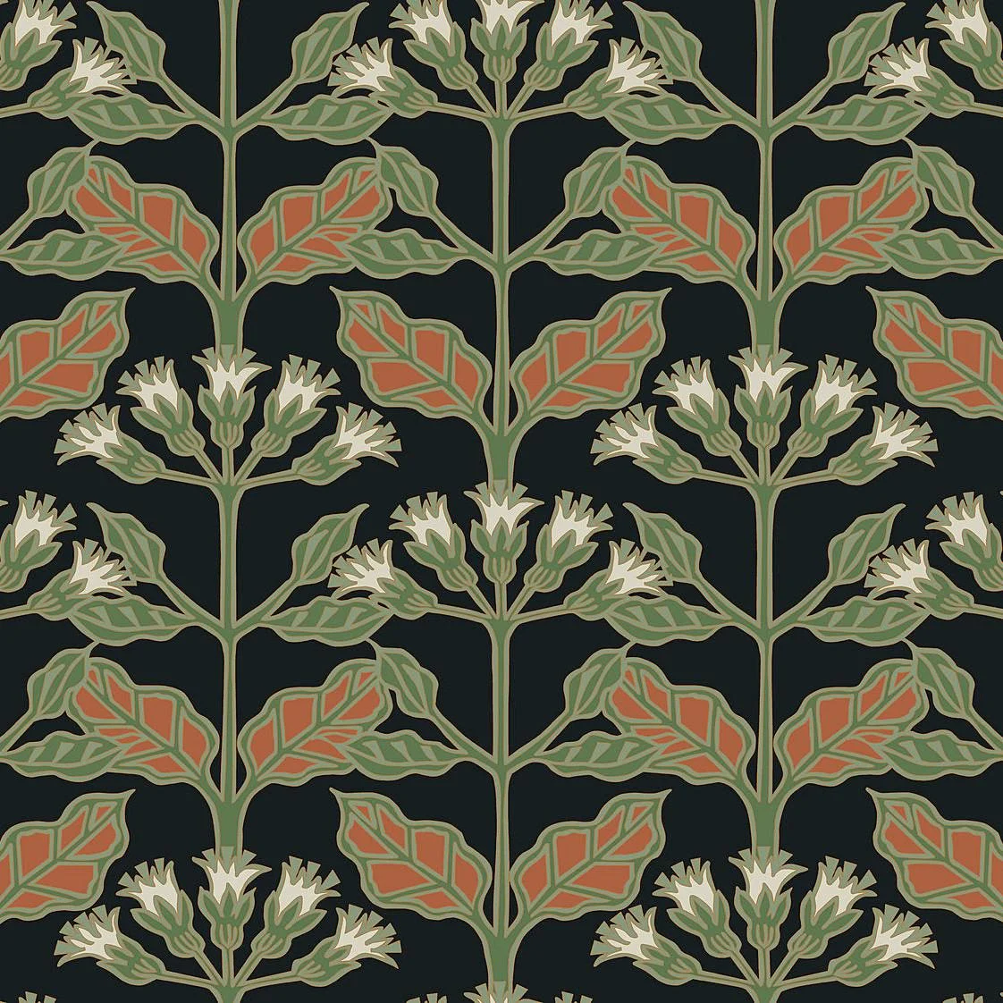 Tracery Blooms Wallpaper // Black Metallic