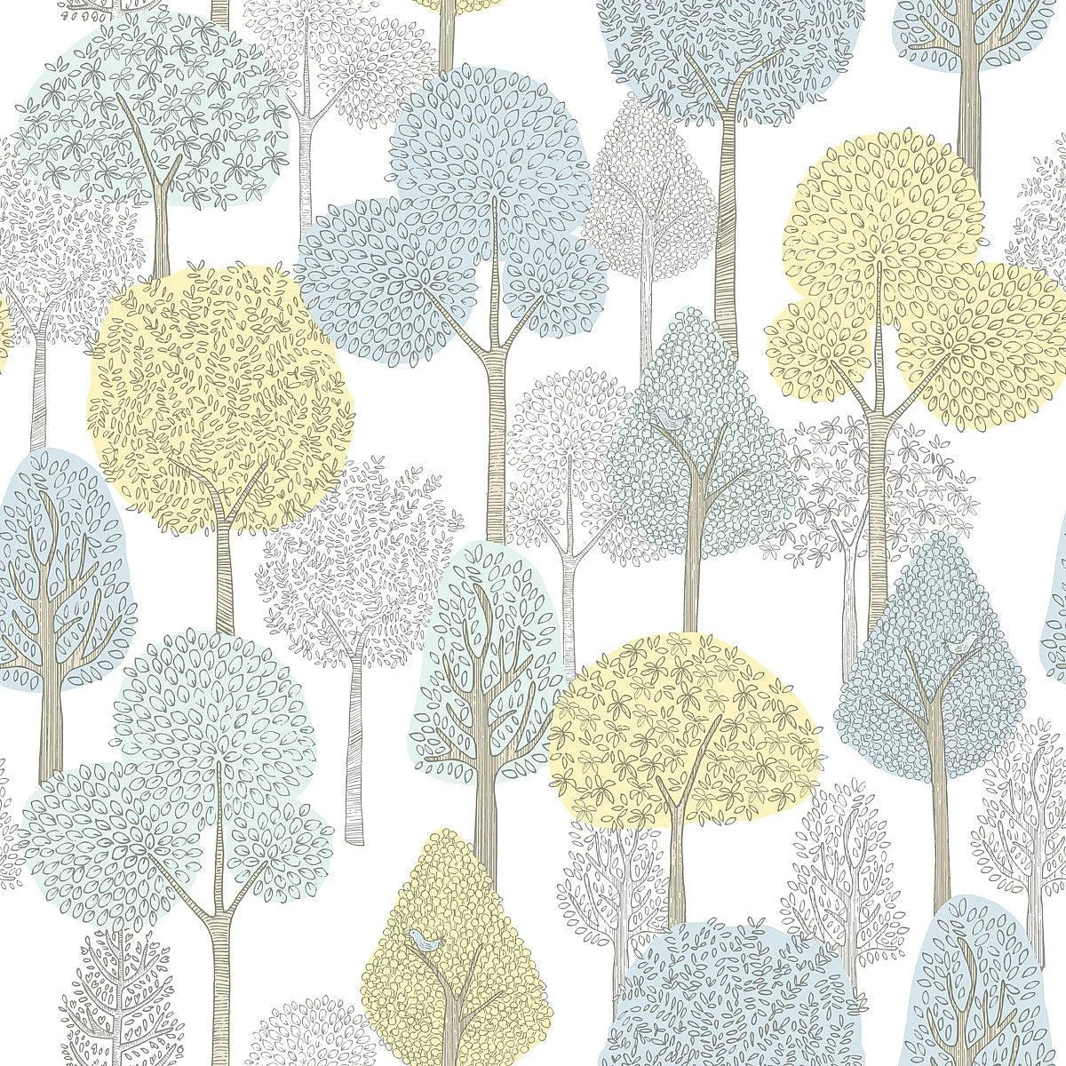 Treetops Peel & Stick Wallpaper // Aqua & Yellow