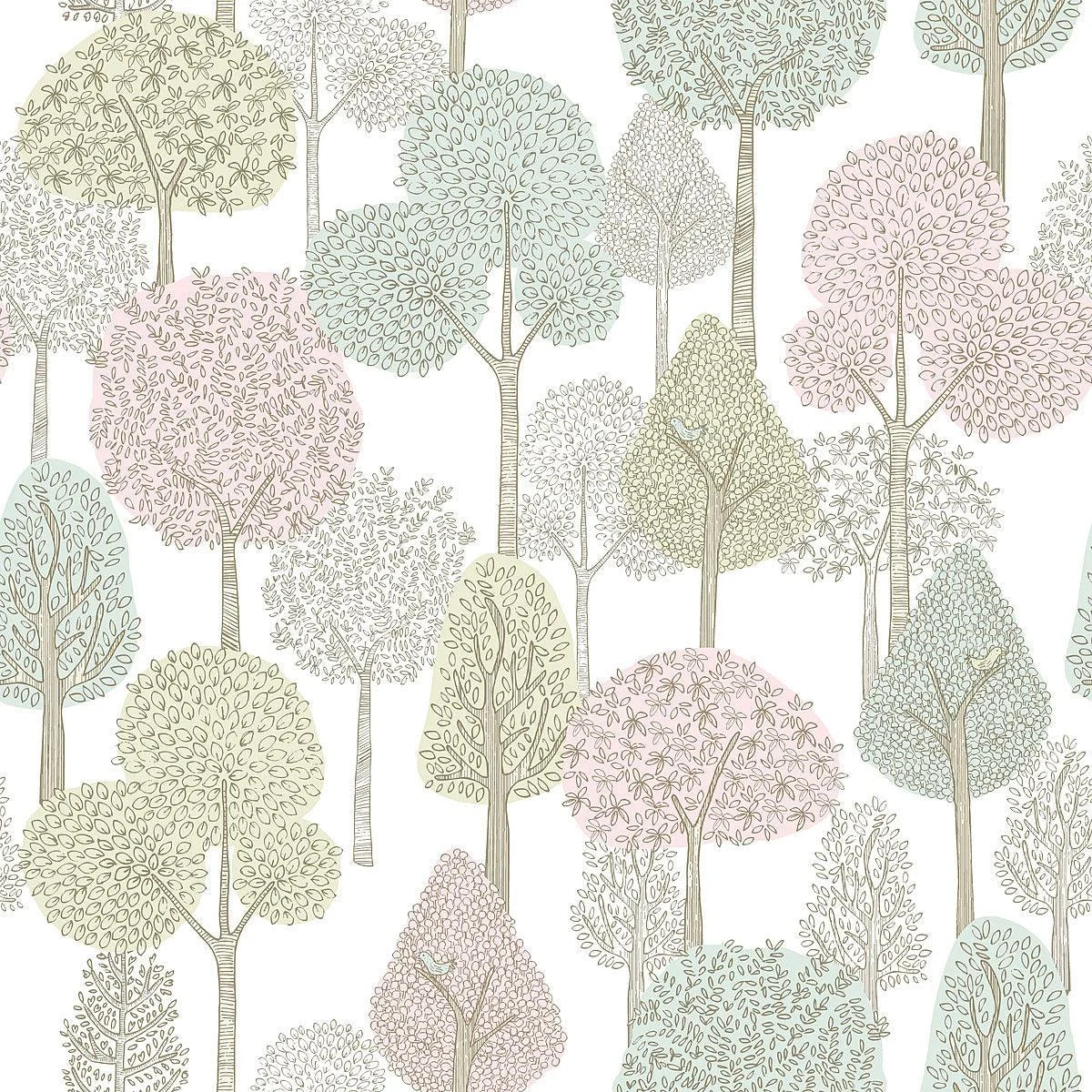 Treetops Peel & Stick Wallpaper // Pink & Mint