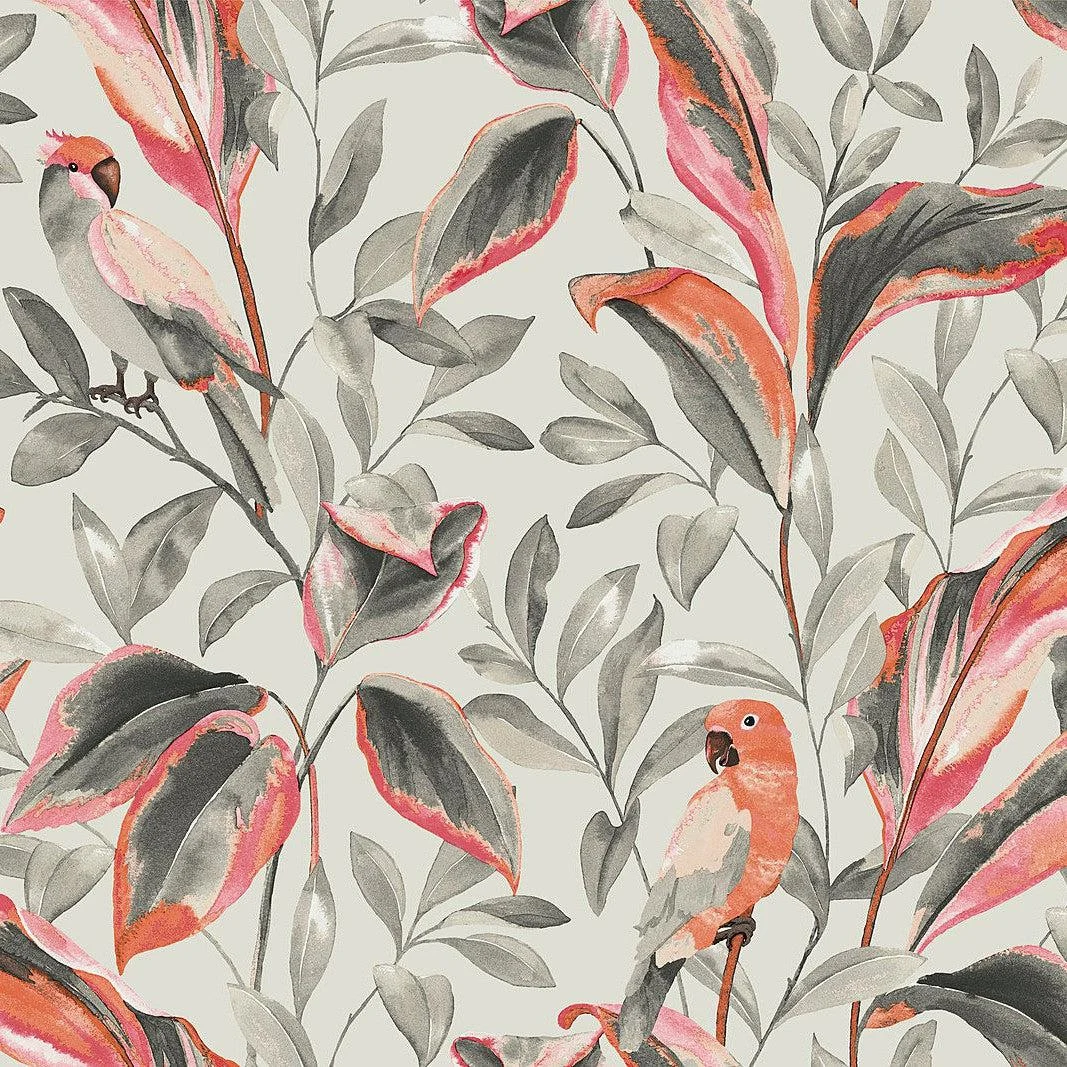 Tropical Love Birds Wallpaper // Grey