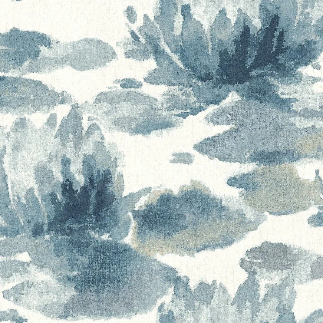 Water Lily Wallpaper // Dark Blue