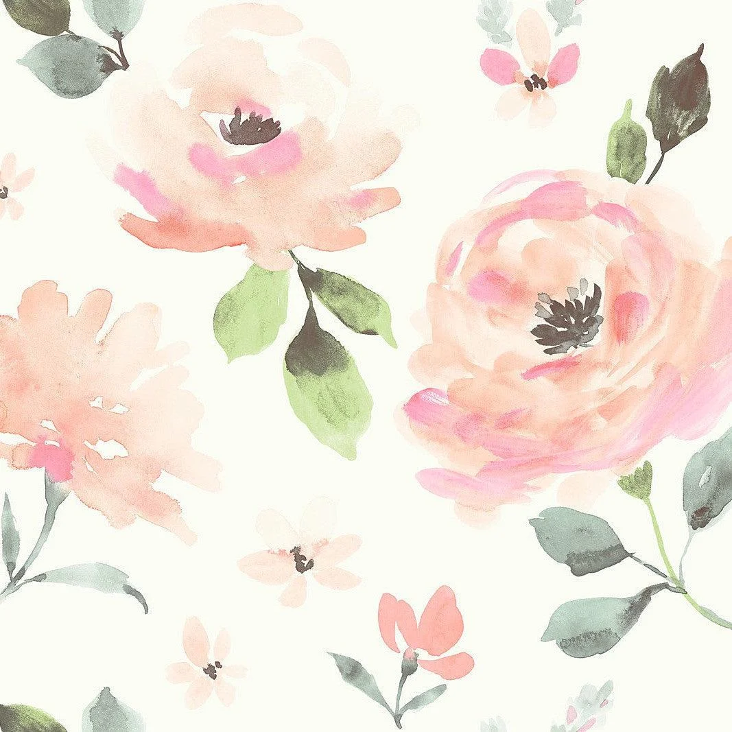 Watercolor Blooms Peel & Stick Wallpaper // Coral