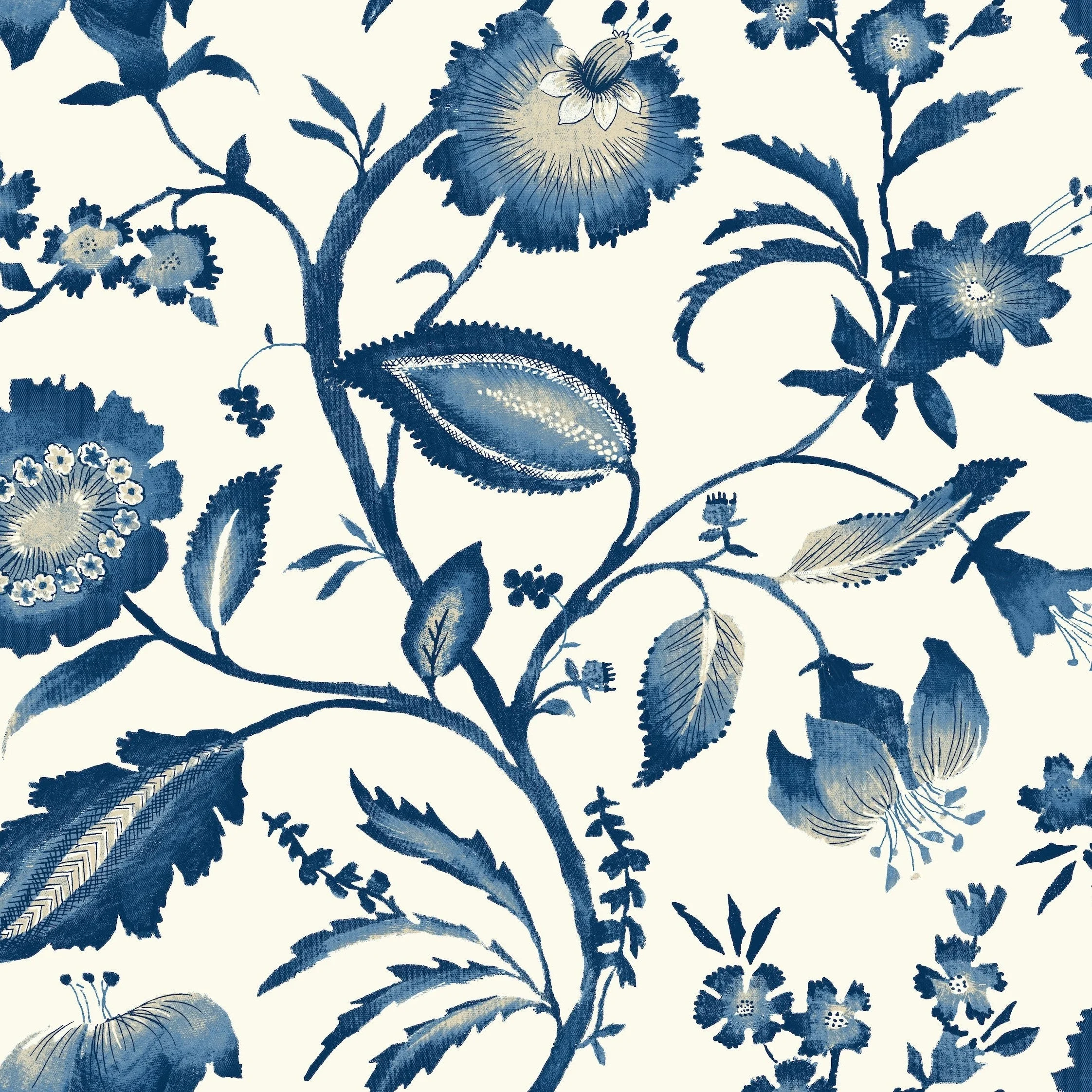 Watercolor Jacobean Wallpaper // White & Beige