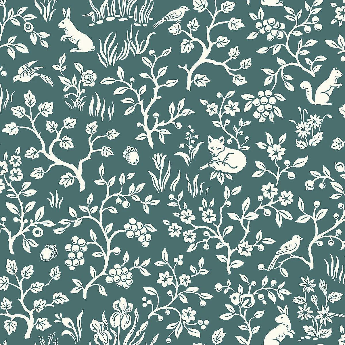 Weekends Fox & Hare Wallpaper // Teal