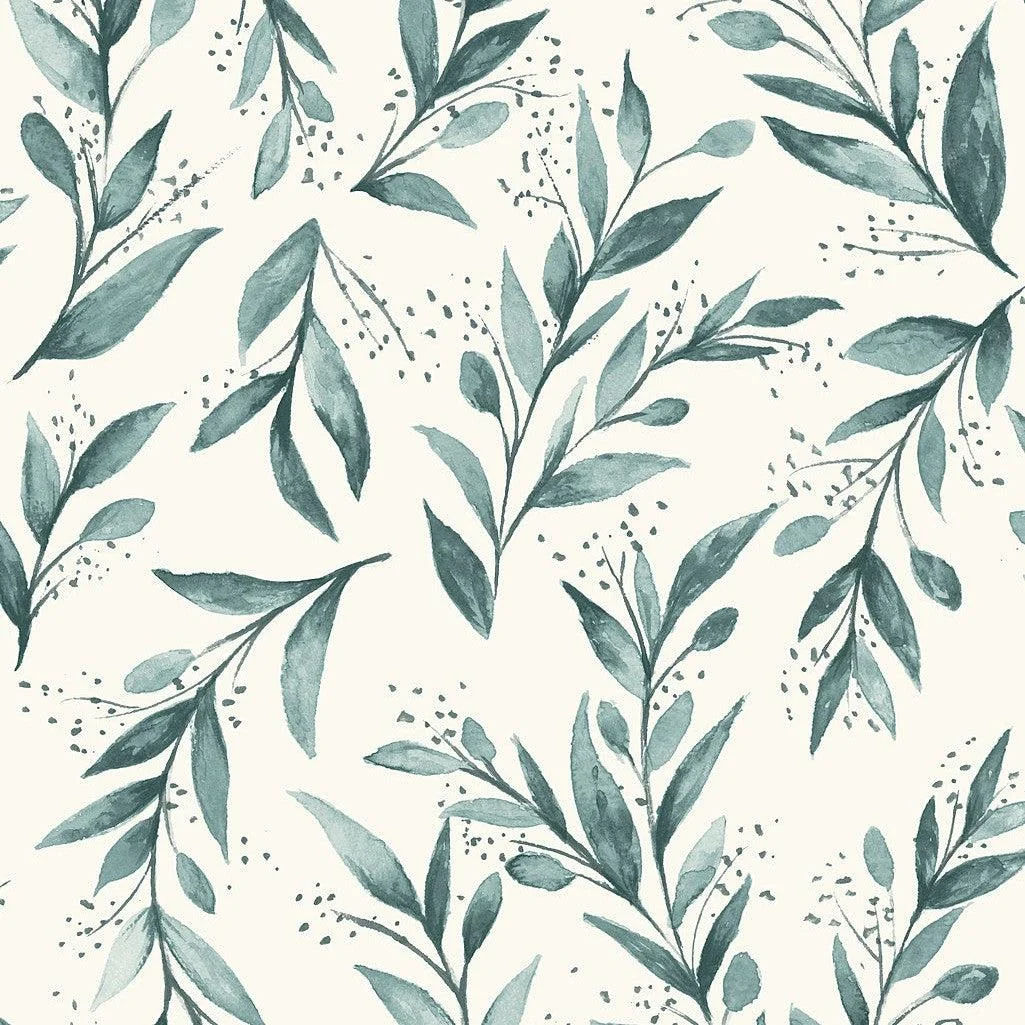 Weekends Olive Branch Wallpaper // Teal