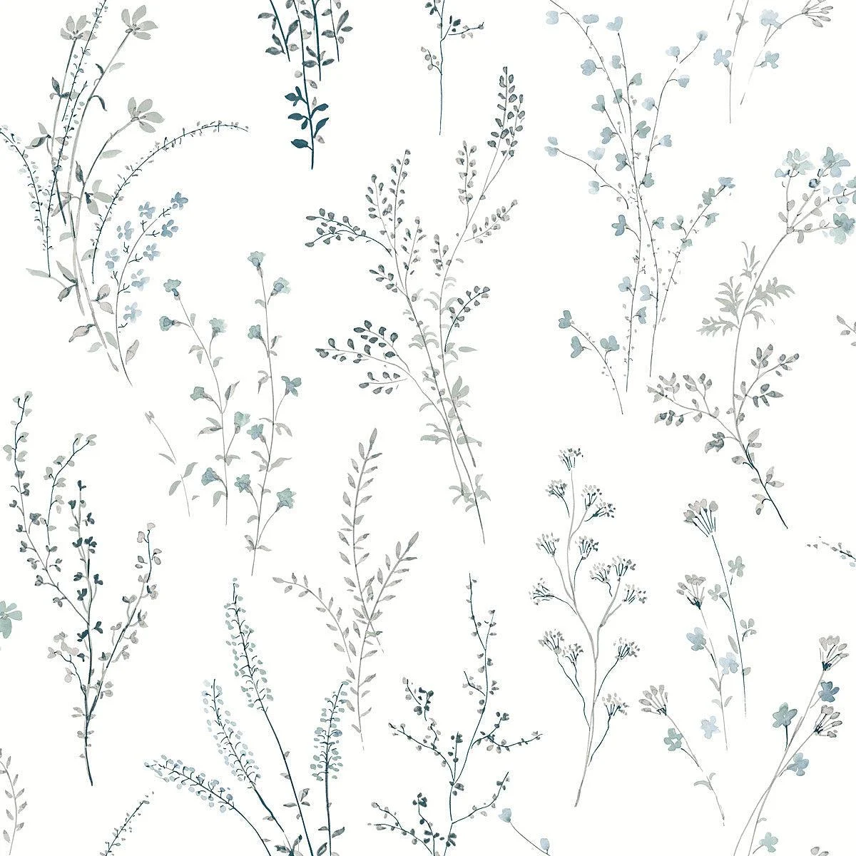 Wildflower Sprigs Wallpaper // Blue & Green