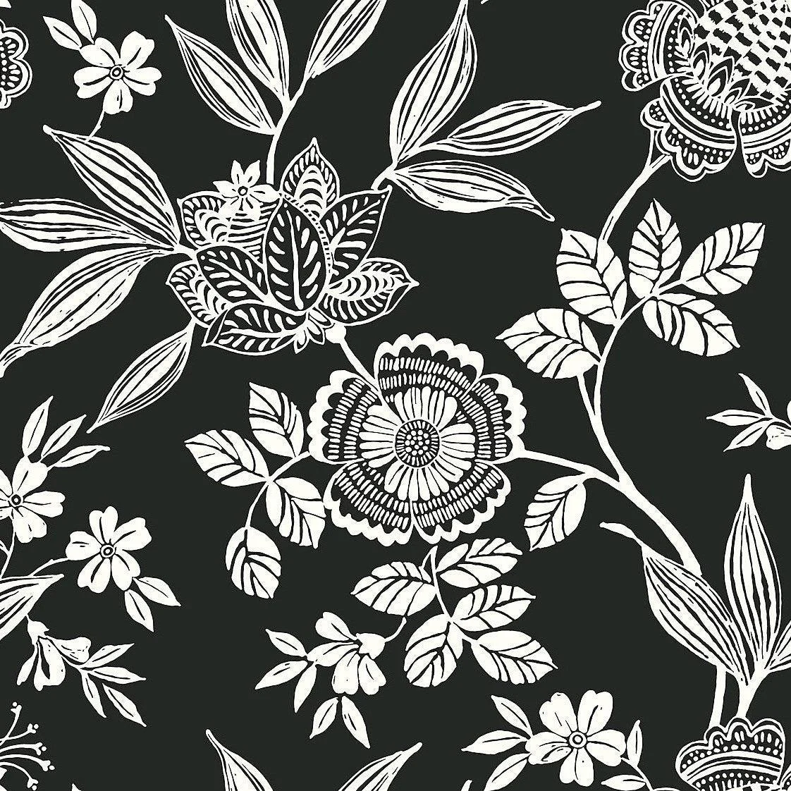 Wood Cut Jacobean Wallpaper // Black & White