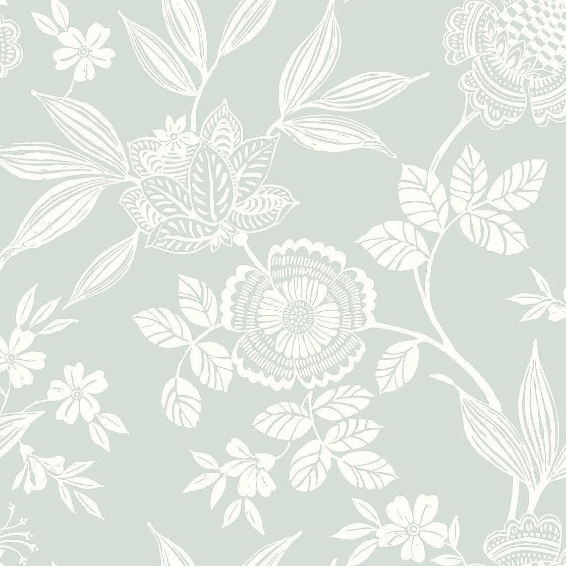 Wood Cut Jacobean Wallpaper // Green