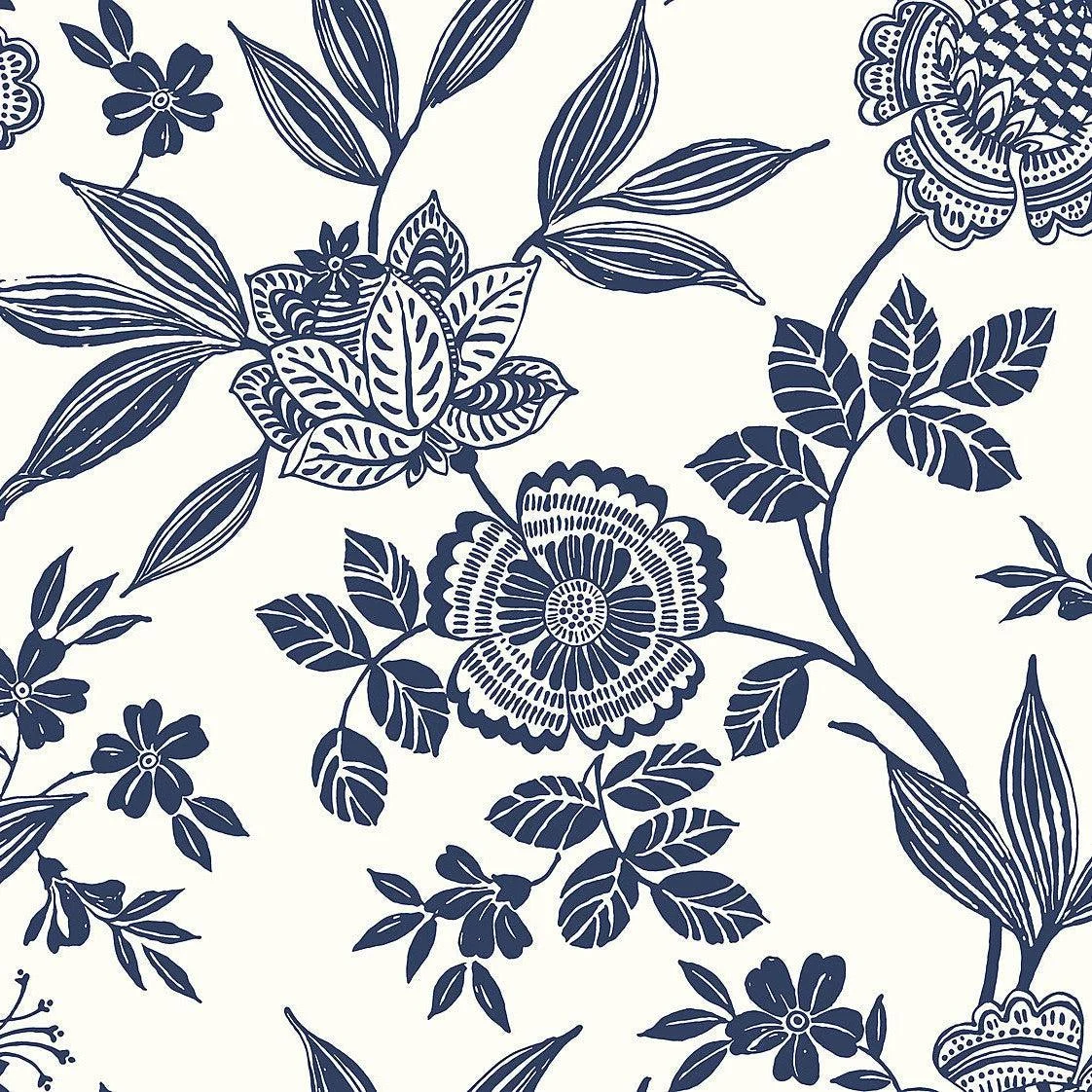 Wood Cut Jacobean Wallpaper // Navy