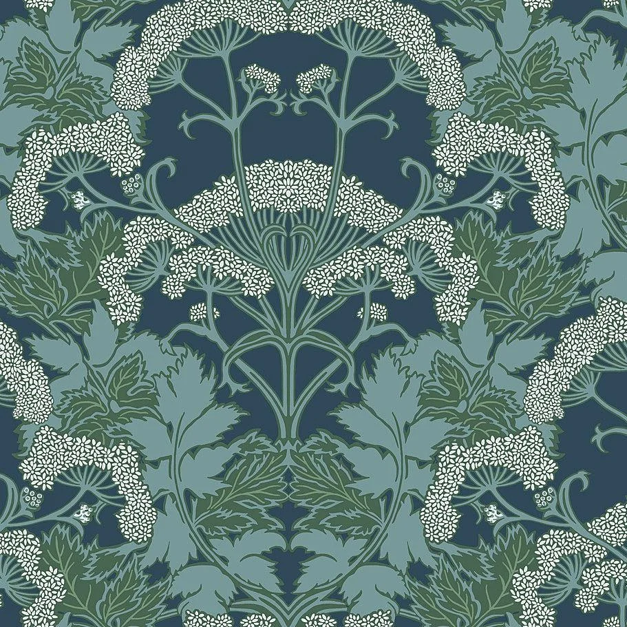 Yarrow Nouveau Wallpaper // Blue & Green
