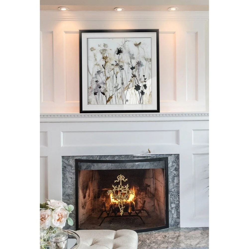 Wildflower Mist I -Custom Framed Print - blue, white, grey, yellow, green, silver, gold
