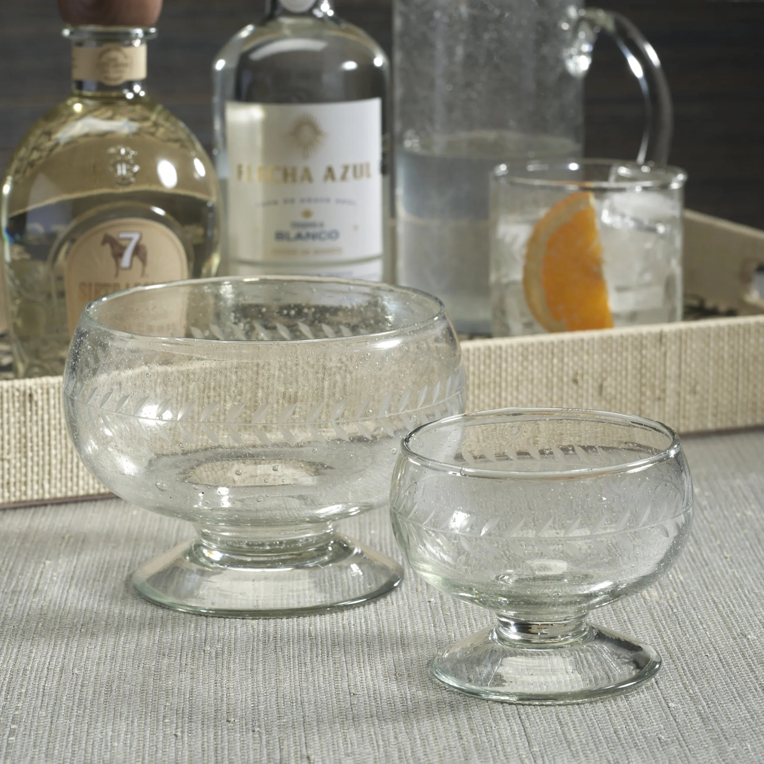 Tuscan Handmade Etched Condiment Glass Bowl