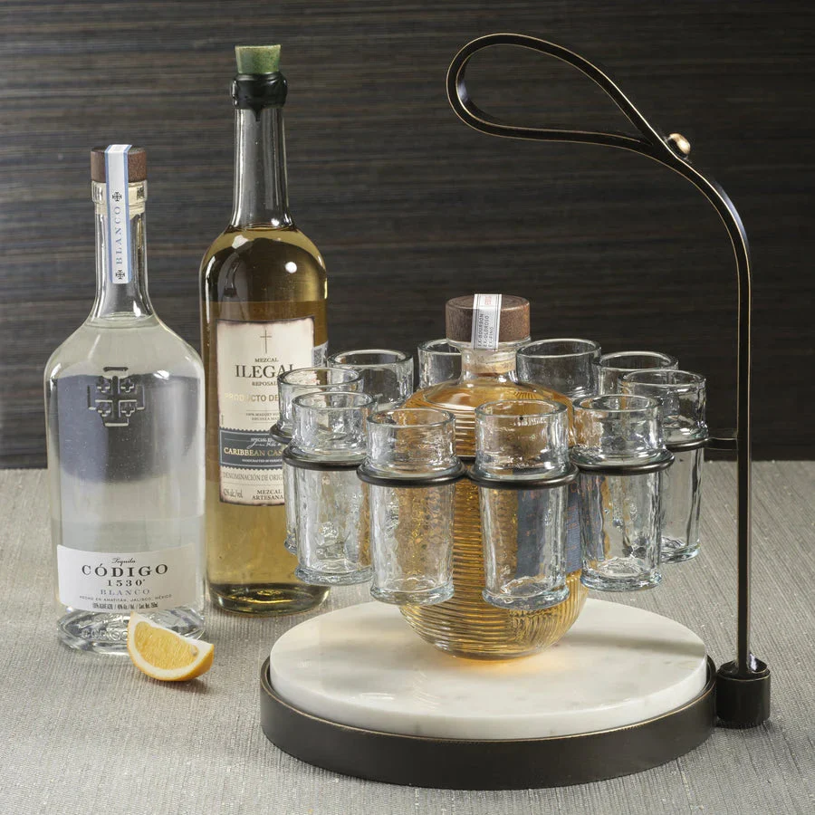 Tequilero 10 Shot set w/ Marble Cutting Board