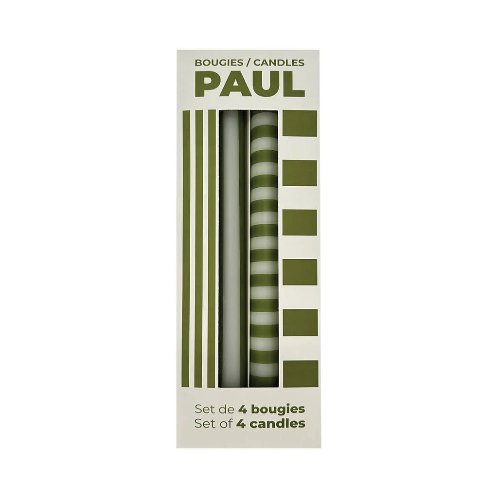 Green Stripe Candles // Set of 4