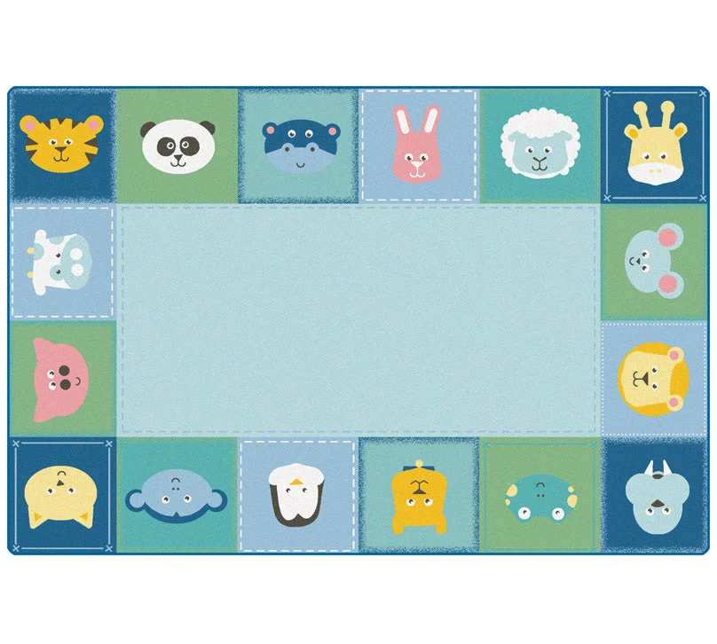 Carpets for Kids KIDSoft Baby Animals Border Tranquil Colors Learning Rug, Rectangle
