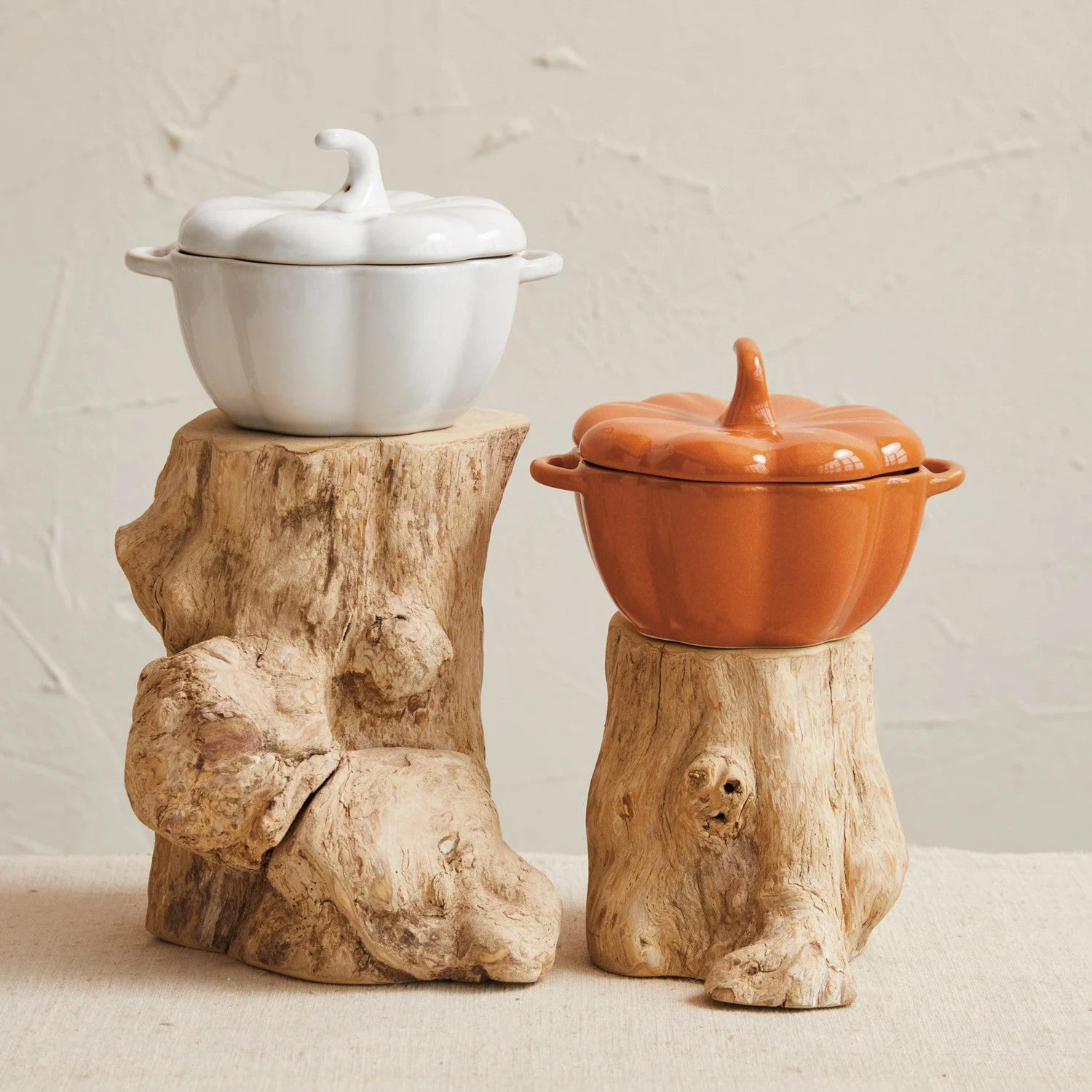 White Stoneware Pumpkin Baker w. Handles