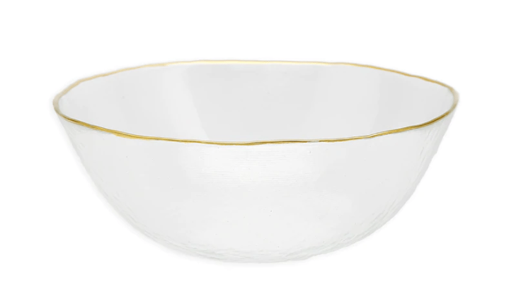 Clear Salad Bowl with Gold Rim - 11"D
